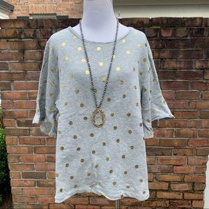 🏷️ Crown & Ivy Gold Textured Polka Dot Flutter Sleeve Top Blouse 2X